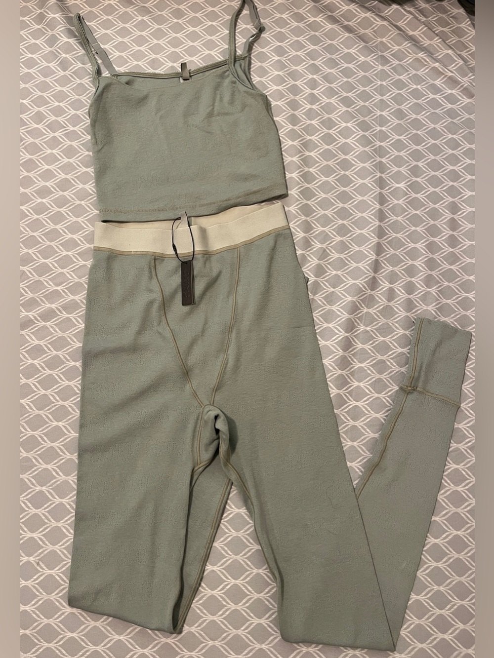 Skims Logo Pointelle Mineral Cotton Tank Top Leggings Set
